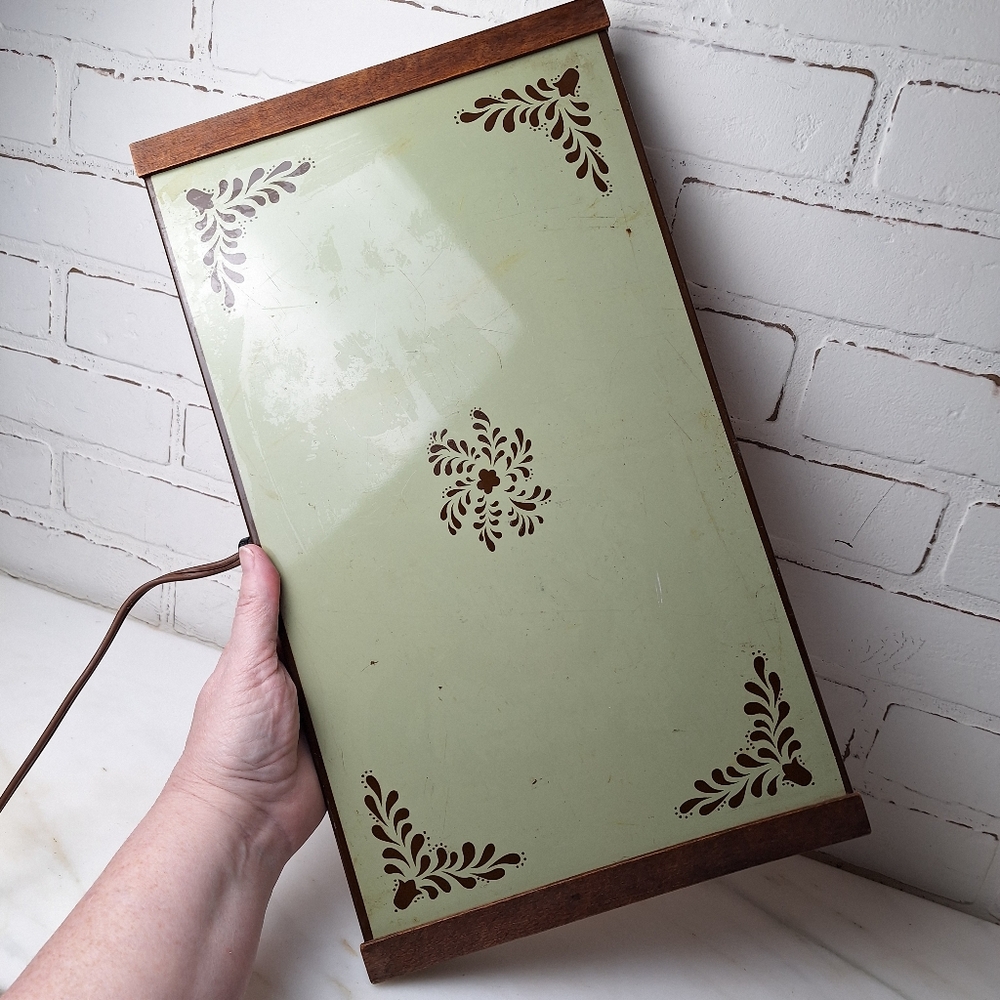 Vintage Cornwall Electric Warming Tray #1461 Avocado Green 17.5" x 10"